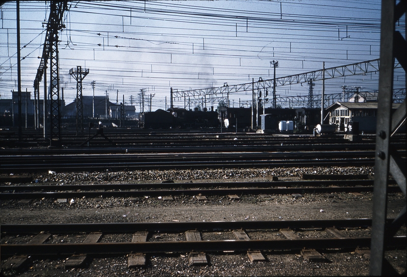 100187: Kyoto Japan Marshalling Yard Scene Steam Loco side on in distance Photo W M Langford