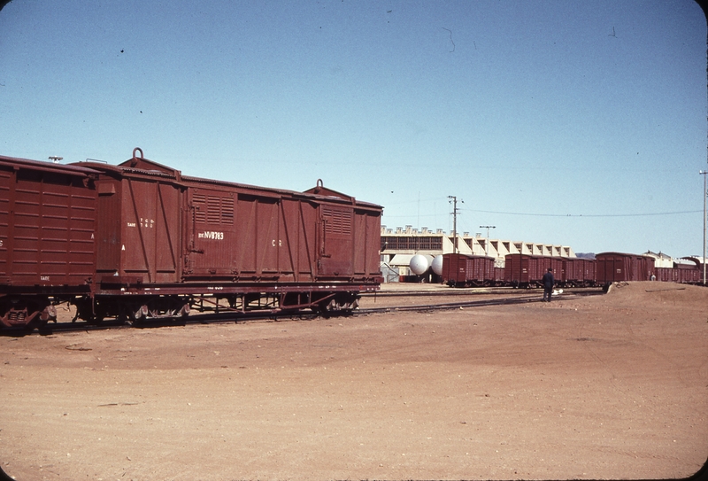 106184: Alice Springs NVB Van on Flat Wagon Locomotive Depot and Workshops in background