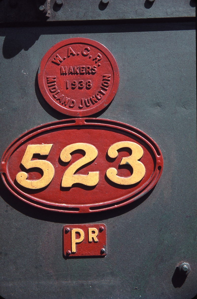106385: East Perth Locomotive Depot Number and Makers plates on Pr 523