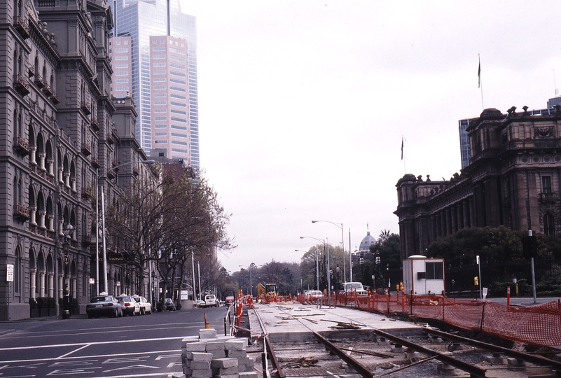 118973: Spring Street Looking North from Collins Street towards Parliament House City Circle Tram Loop under construction