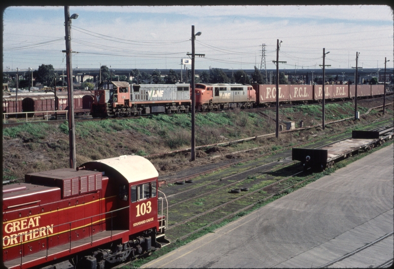 123898: BG Approach to North Melbourne Flyover X 39 A 85 shunting Freight Victoria Goods J 103 in foreground
