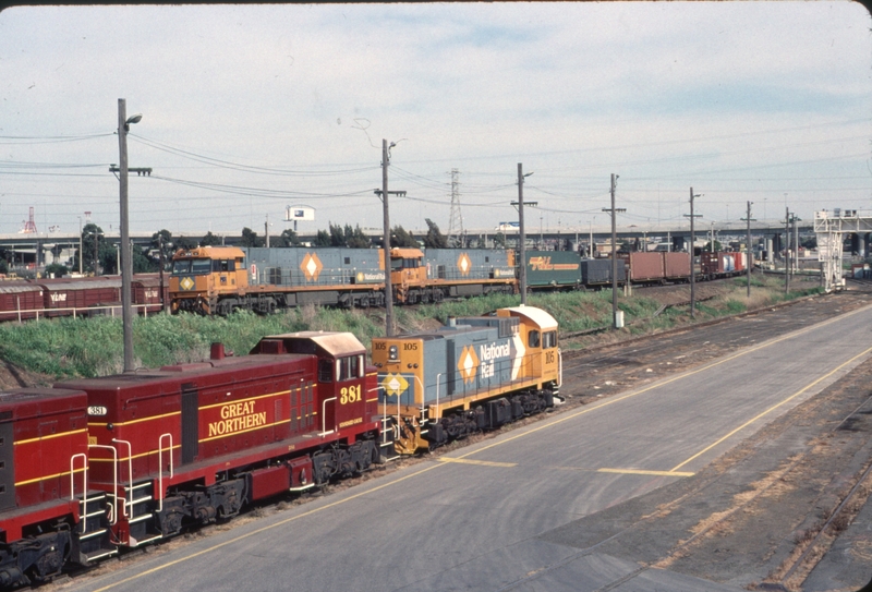 124008: GNRS Depot North Melbourne T 381 J 105 and in background NR 80 NR 87 shunting