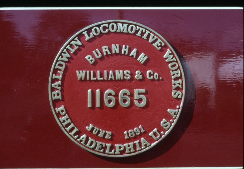125350: Museum of Transport and Technology Baldwin Builder's plate on ex Sydney Steam Tram Motor 100