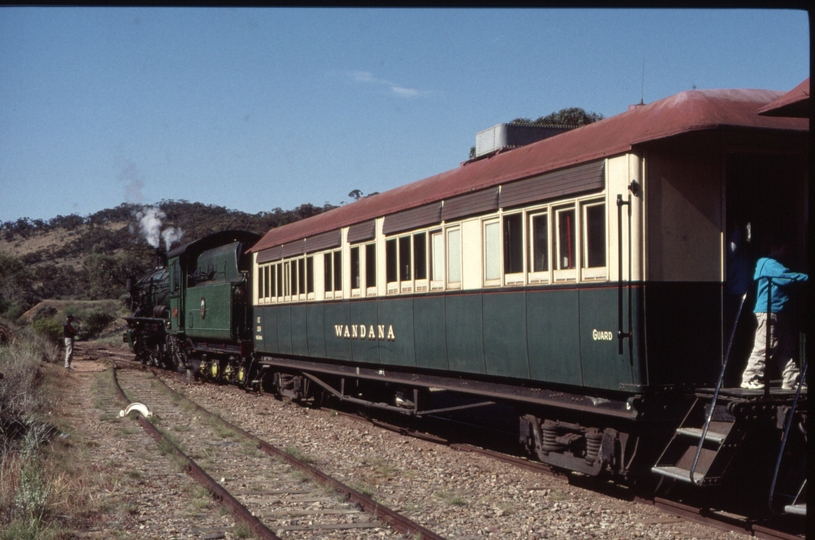 128013: Woolshed Flat 'Trans' to Quorn W 933 Car 209 'Wandana' First car in consist