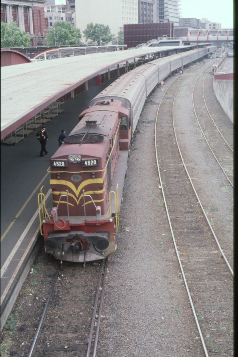 128168: Spencer Street Empty cars formed by NSWRTM 'Southern Aurora' 4520 leading