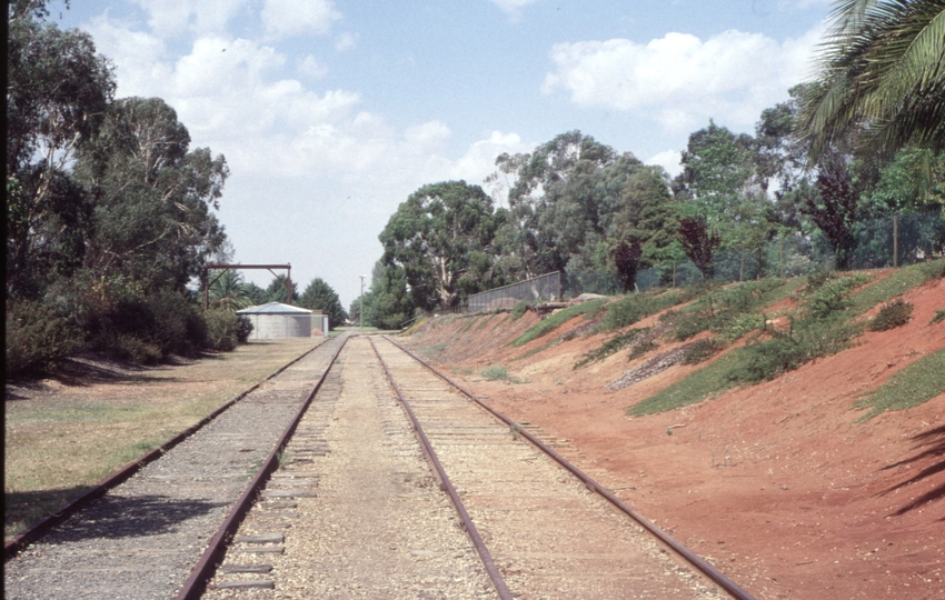 128276: Corowa looking along main line at platform towards end of track