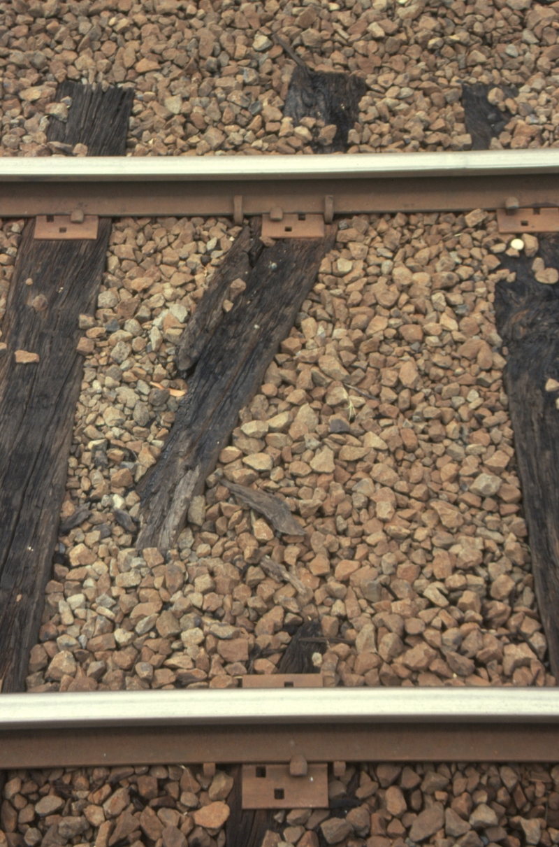 130222: Tallarook Broken sleeper in up track at platform