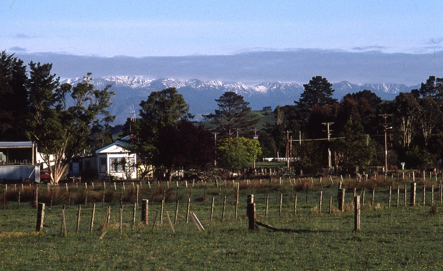400833: View from Ormondville Railway Station North Island NZ Mountains in disance