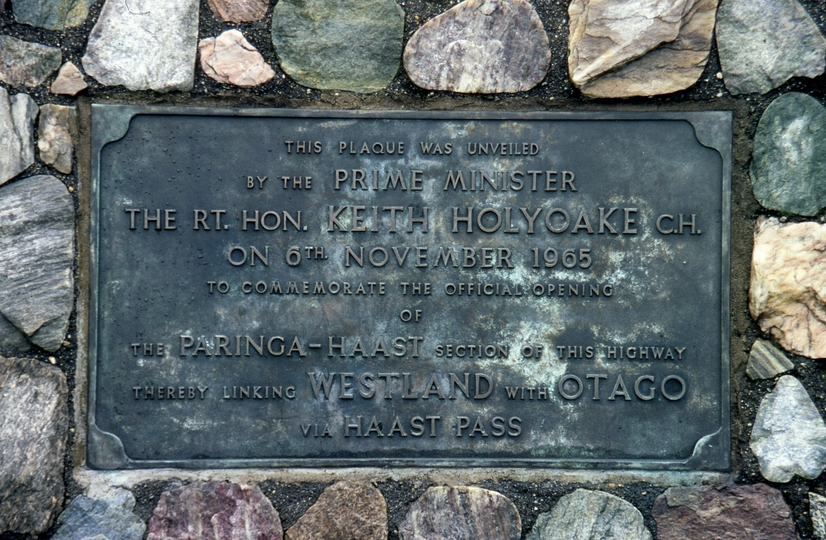 401012: Knights Point South Island NZ Commemorative plaque to mark opening of road in 1965