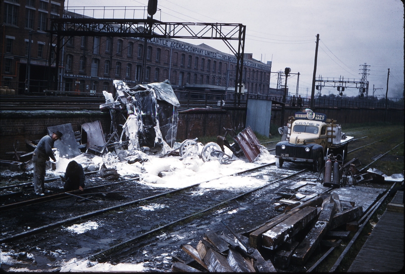 100015: South Kensington - - wreckage of truck in runaway