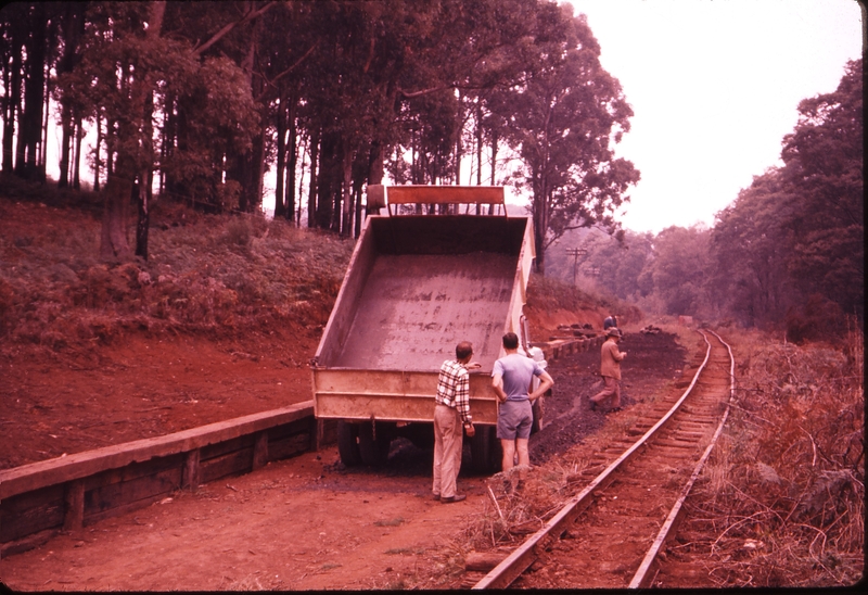 100166: Lakeside Tiptruck placing ballast in platform road L to R unknown Chris Rodakis Ted Stott