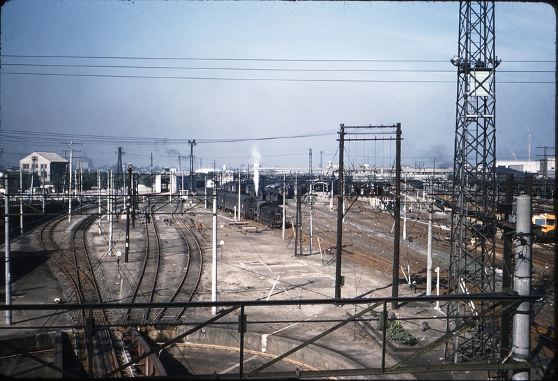 100190: Kyoto Japan Marshalling Yard Scene with Steam Loco in background Photo W M Langford