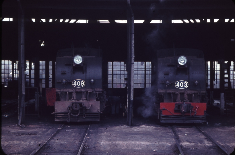 102181: Peterborough Locomotive Depot 409 with chopper coupling and 403 with auto coupling