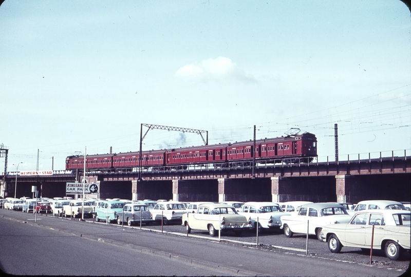 104823: Flinders Street Viaduct at King Street 4-car Tait Suburban Train 295 M 271 T Ringer nearest