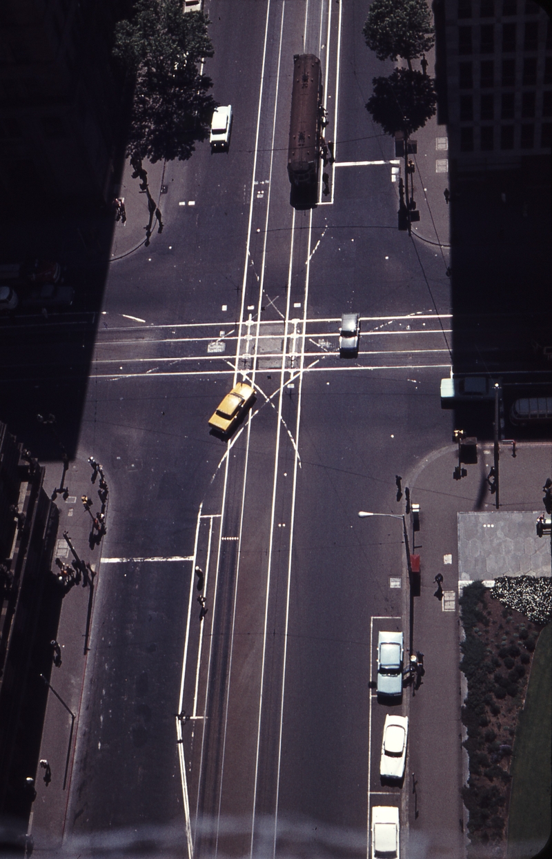 106262: Collins and William Streets Intersection showing Cable slots in William Street viewed from top of CML Building