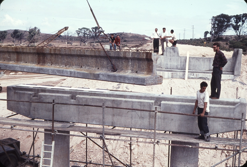 107208: Hamilton Road Bridge Swing Beam for narrow gauge Resident Engineer Don Leslie standing on pier