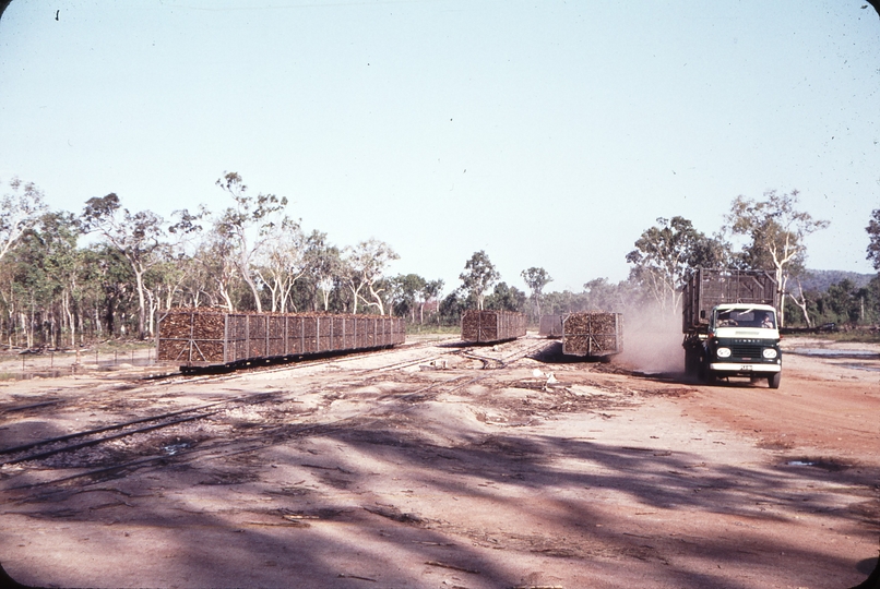 108438: Bambaroo Empty cane wagons on road vehicle depoarting