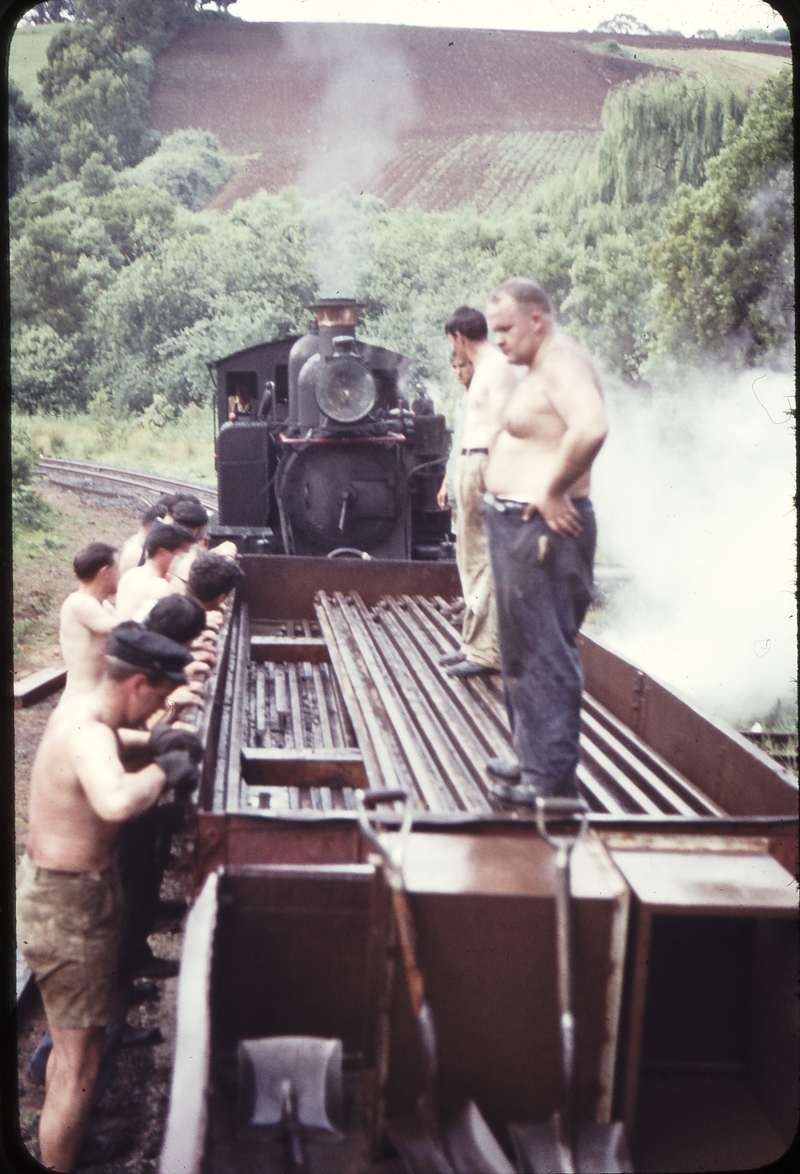 108613: Landslide Up Ballast 14A Loading Rails Tom Murray nearest on wagon