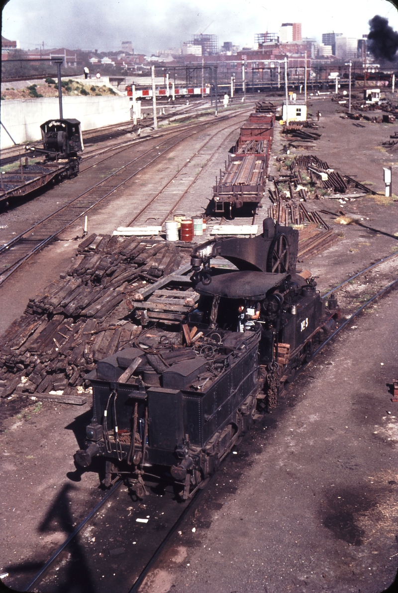 108966: North Melbourne No 3 Crane and in Background Down Light Engines D3 639 R 707 and R 749