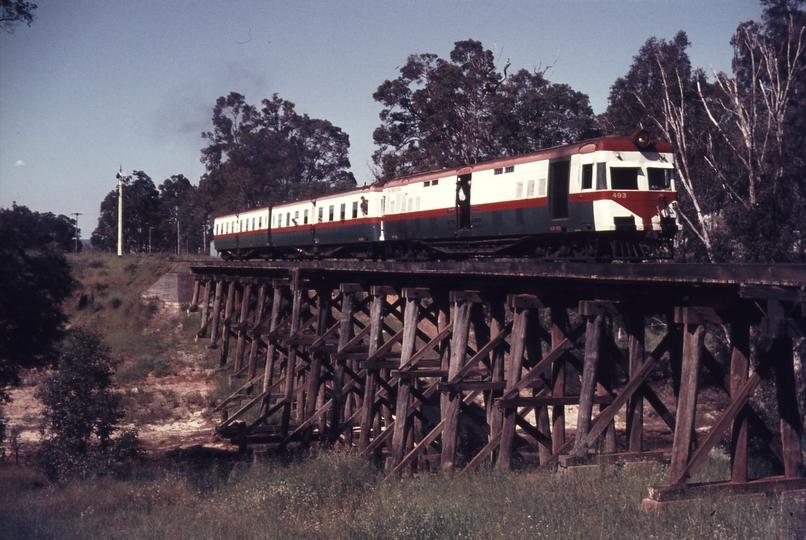 109662: Boyanup Bridge Down ARHS Special Wildflower Railcar ADF 493 leading