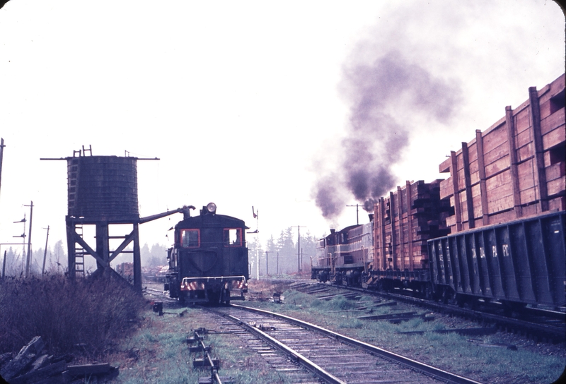 110173: Ladysmith BC Grade Crossing MacMillan Bleodel 1055 and E & N Extra 8012 North 8012 8009