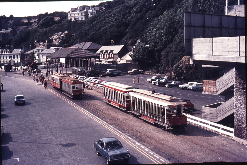 111233: Manx Electric Railway Derby Castle IOM Southbound Motor 22 Trailer 42 and Northbound Motor 25 Trailer 56