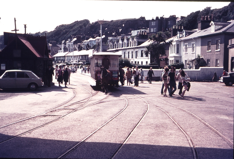 111237: Douglas Horse Tramway Derby Castle IOM Northbound Car Arriving