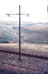 111283: Snaefell Mountain Railway Snaefell Summit IOM Looking across tracks at Summit to line on opposite side of valley