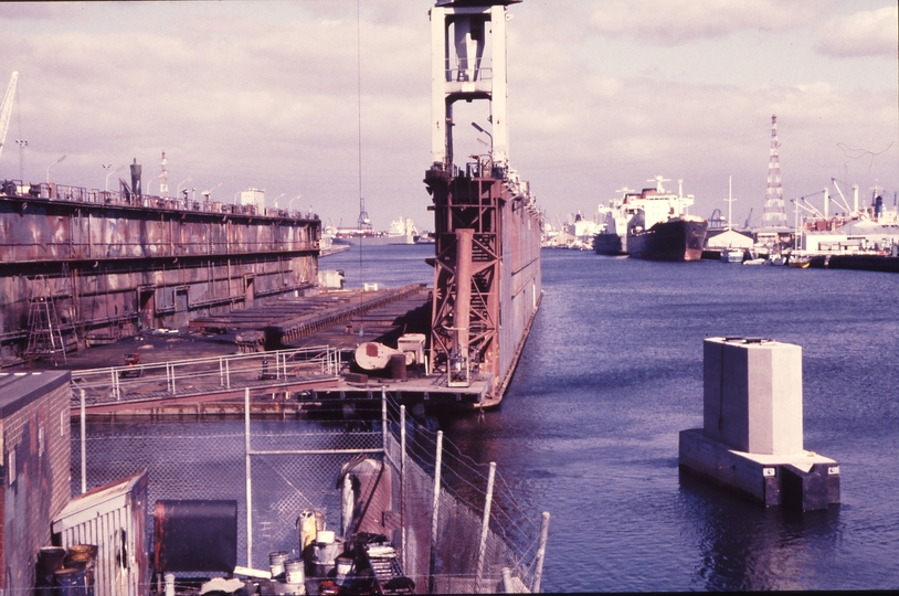 115280: Webb Dock Rail Link bridge over Yarra River Looking downstream A J Wagglen Floating Dry Dock in background