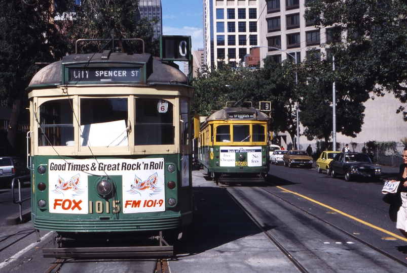 117178: Collins Street at Spencer Street Trams stranded by Industrial Dispute W7 1015 W7 1028