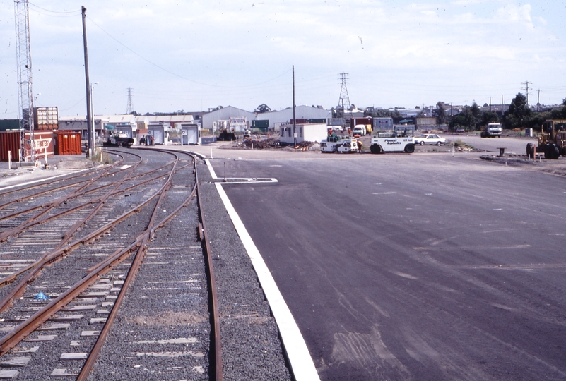 118261: South Dynon Container Terminal West End No 1 No 2 & No 3 Roads Looking West R Gate entry under construction in Background