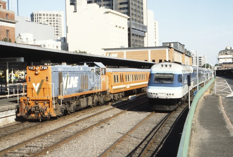 119157: Spencer Street 8323 5:31pm Down Seymour Passenger P 22 and Stabled XPT XP 2003 nearest