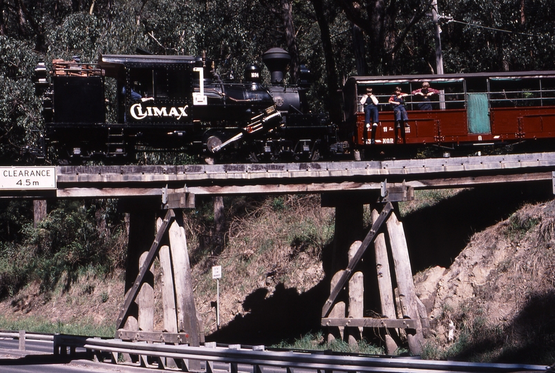 119469: Monbulk Creek Trestle Up Empty Cars Climax 1694