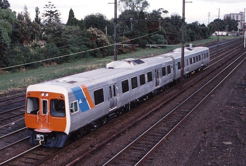 119739: Sunshine Footbridge 8388 Up Empty Cars Trans Adelaide Railcars 3126 2125 on delivery run