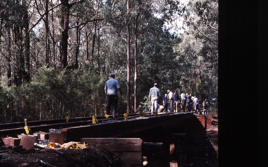 119814: Wright Bridge Looking East Jacking track through ballast