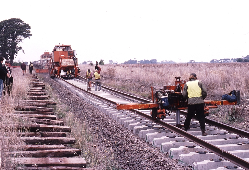 119844: km 86.5 Gheringhap - Inverleigh J Hollands Tracklaying Machine Looking East At Left Peter Matiatavich John Sutton