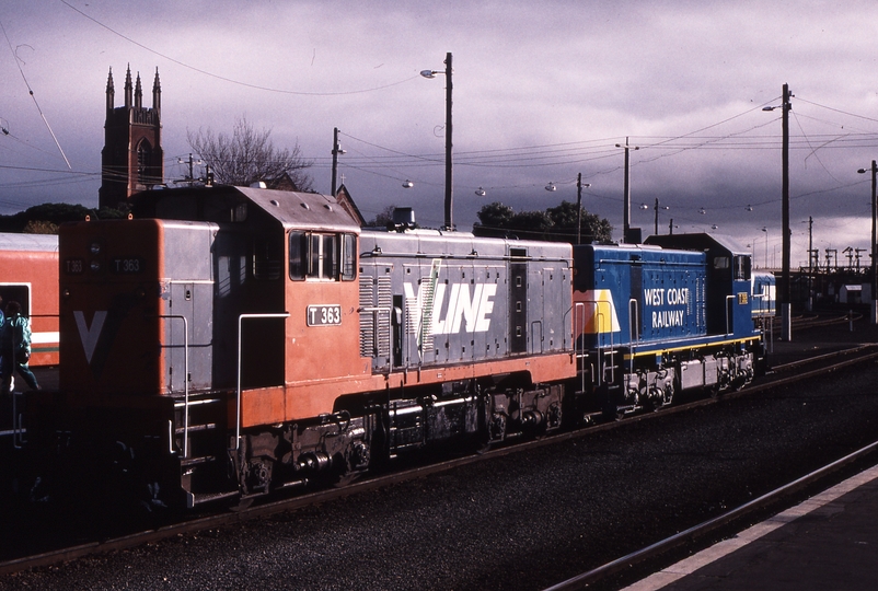 121028: Geelong T 369 T 363 backing down for 8191 Down Special Passenger to Mildura