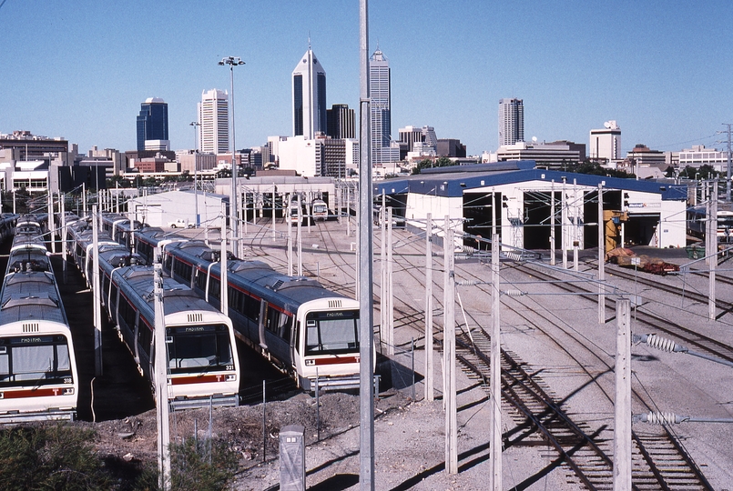 121402: Claisebrook Car Sheds Left to Right Sets 18 21 & 31