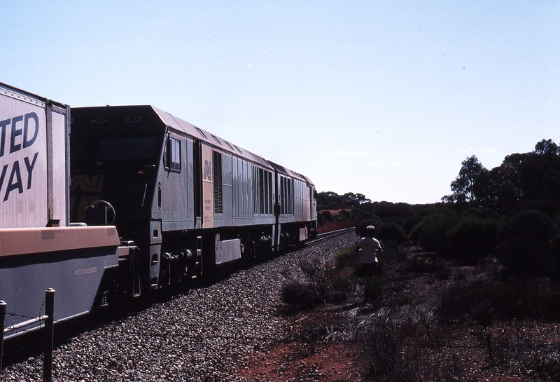 121687: km 611.5 Stewart - Bonnie Vale Westbound NR Freight EL 51 EL 52 Bernie Morris at right