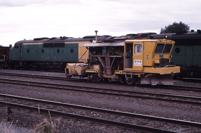 123220: Maroona Loading Ballast Train GM 43 trailing also ballast regulator and broom