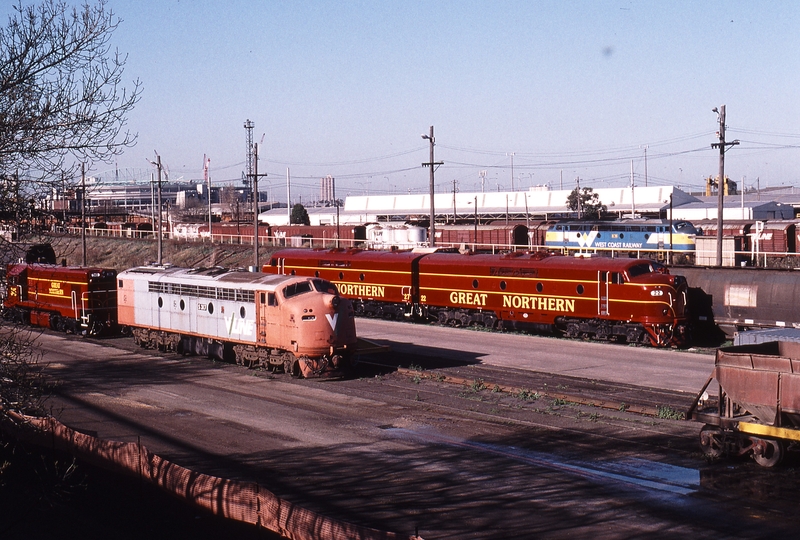 123663: GNRS Depot North Melbourne T 345 S 317 (bg), and GM 27 GM 22 (sg), B 76 in backgound