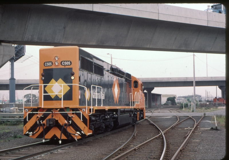 124049: Appleton Dock Junction looking North under 'Citylink' from Moonee Ponds Creek National Rail Shunter C 505