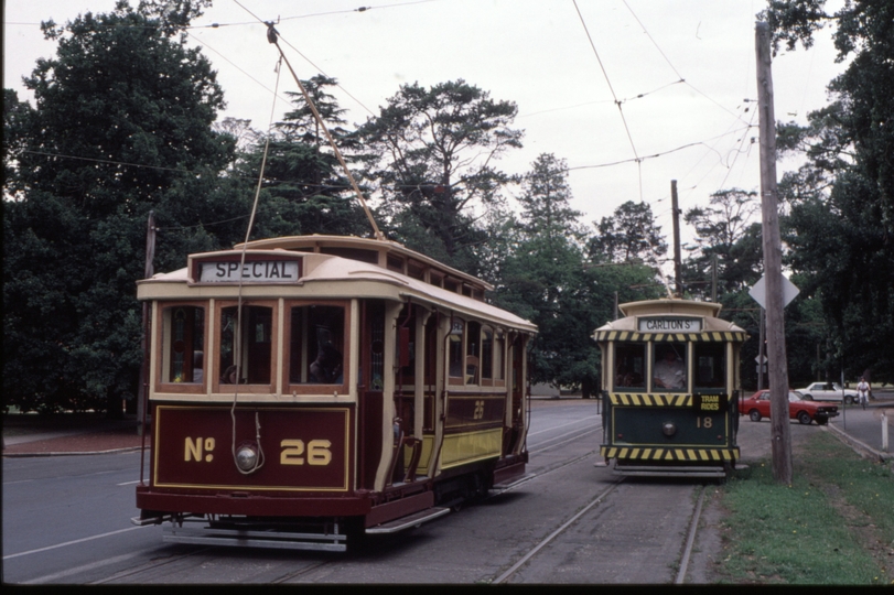 124490: Ballarat Tramway Museum Gardens Loop Northbound No 26 RTA Special and  No 18 Southbound