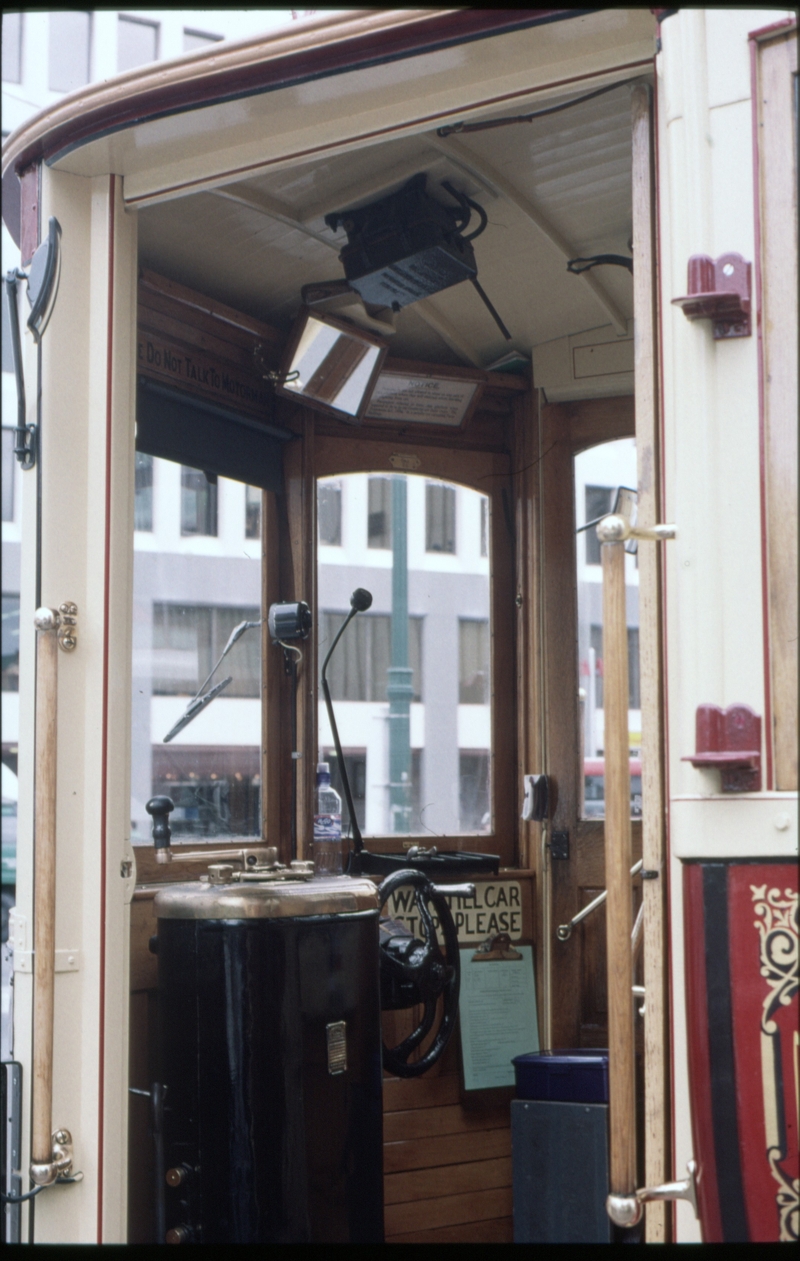 125959: Christchurch Tramway Cathedral Square Stop T1 No 11 Drivers's compartment and controls