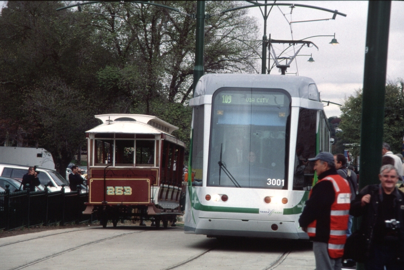 128540: Box Hill Terminus Up Opening Day Special Horse Tram 253 Down Official First Tram C 3001