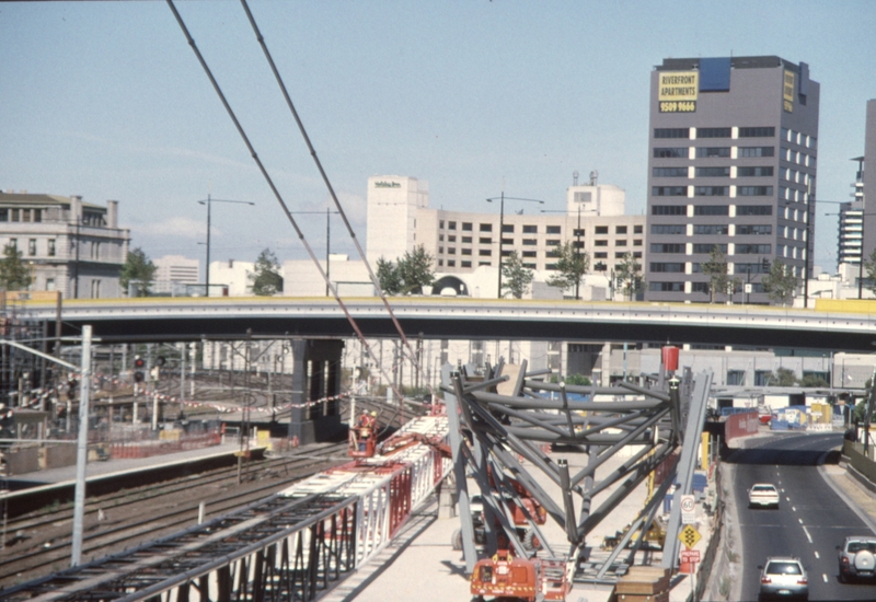 129578: Spencer Street Crane for roof lifts looking South from Bourke Street Bridge