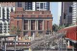 130042: Spencer Street View East alongside Bourke Street Bridge Mail Exchange in background