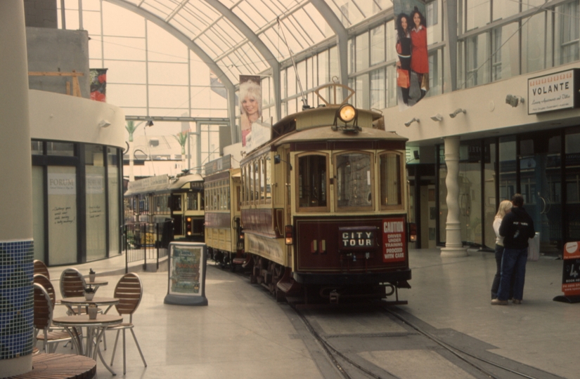 131454: Christchurch Tramway Cathedral Junction Dunedin No 11 Trailer 18 followed by W2 244