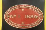 131488: Ferrymead Railway Addington Maker's Plate 1-1889 on W 192