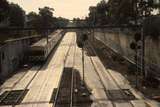 131922: Box Hill  looking towards Ringwood from Station Street Shows preparation for Bus Substitution Middleborough Road Grade Separation